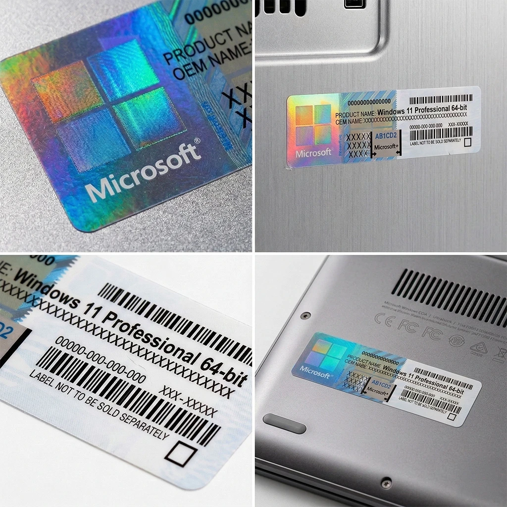 Windows 11 Professional OEM COA Sticker — adesivo originale Microsoft con Product Key a 25 caratteri grattabile e ologramma anticontraffazione
